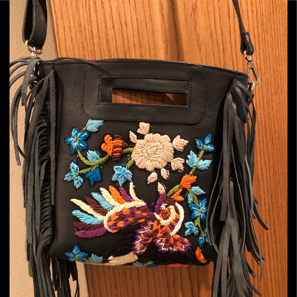 Leather boho crossbody bag/beautiful embroidery